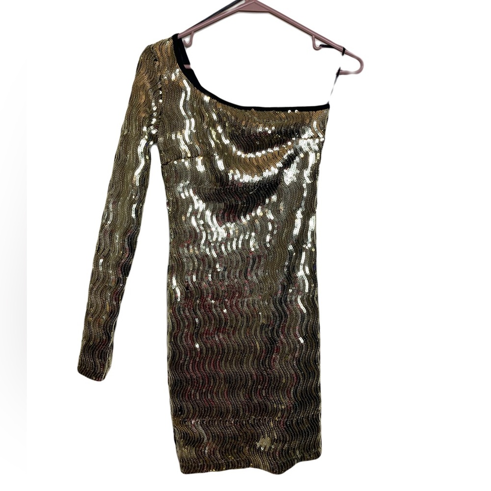 Forever 21 Gold Sequin One Sleeve Sleeveless Dress Size Small